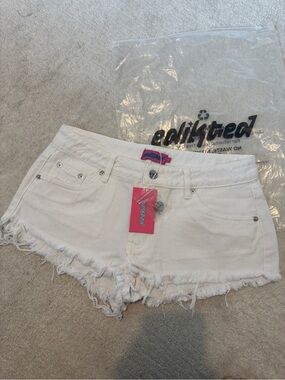 Edikted white frayed denim shorts